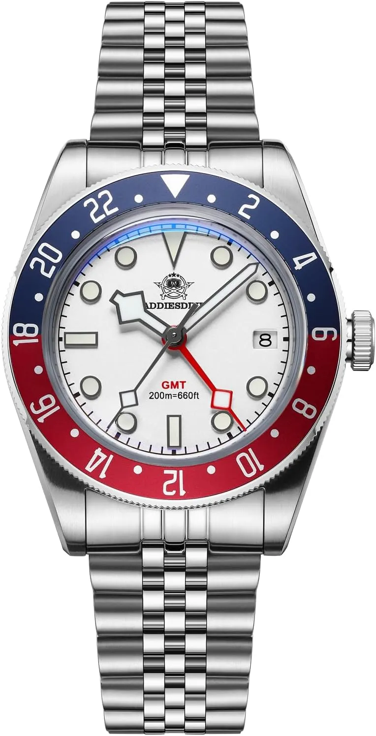 geometric halite alkali affiliate derivative bend GMT Quartz Watch ADDIESDIVE GMT Watches for Men Dive Water-Resistance Luminous Analog 