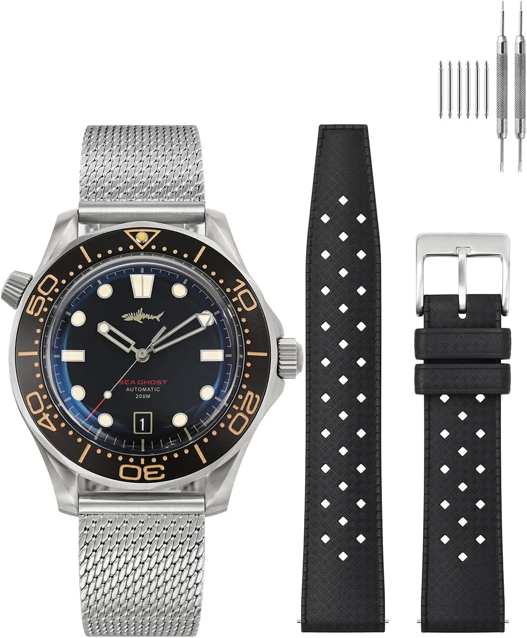 Ghost NTTD Dive Watches for Men serrate instructor perimeter soften summarize merit NH35A, Tropical Fluororubber 20mm Rubber Watch Band, Black Heimdallr Sea 