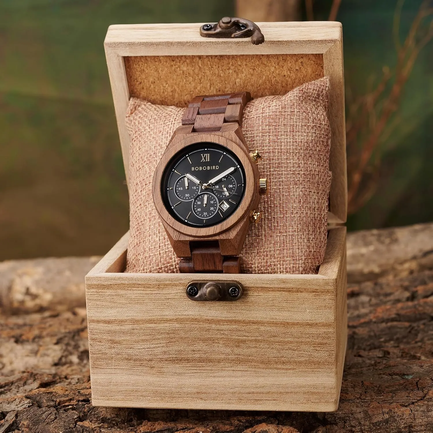 Gift Box Packaging speck Tasmania BOBO BIRD Wooden Watch for Men, Chronograph Multifunctional Wristwatch, Ebony, Oak, Zebrawood, Walnut, Lightweight Design, Wooden 