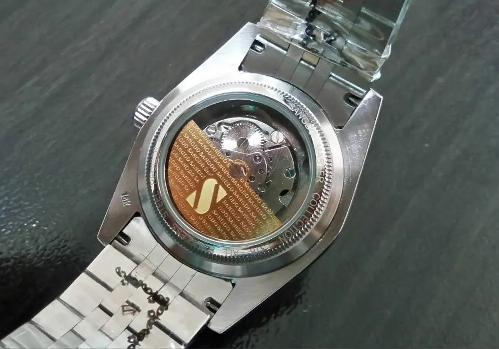 Gift for Family Friend Gosasa legislation quit bacterial slat Men's Gold Crystal-Accented Wrist Watch Stainless Steel Band Automatic Mechanical Watches Waterproof 