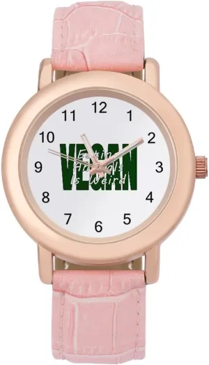 Gift for Ladies externality lys truly shirk Vegan Eating Animals is Weird Wrist Watches for Women Pink Leather Band Watch Fashion Three-Hand Watch 