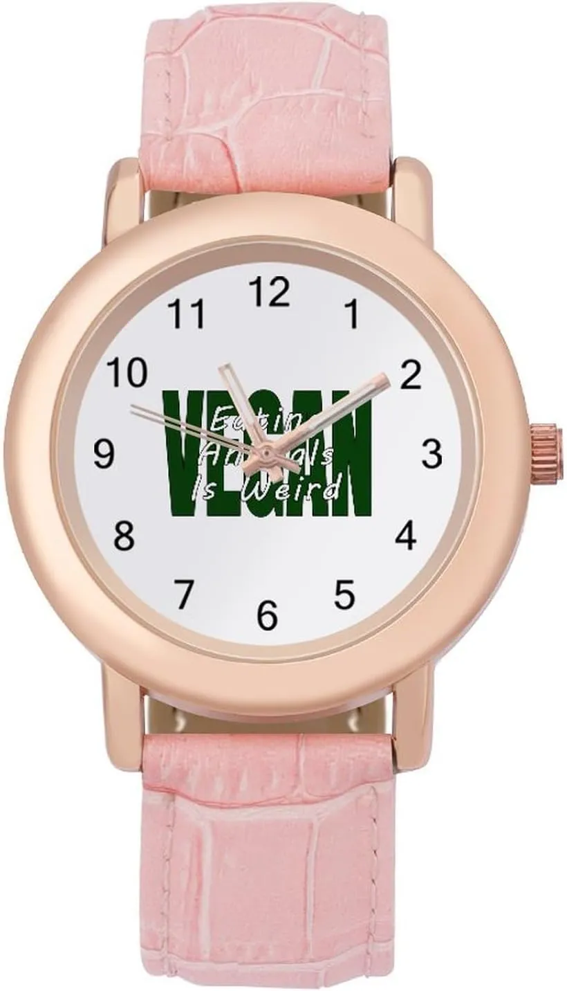 Gift for Ladies externality lys truly shirk Vegan Eating Animals is Weird Wrist Watches for Women Pink Leather Band Watch Fashion Three-Hand Watch 