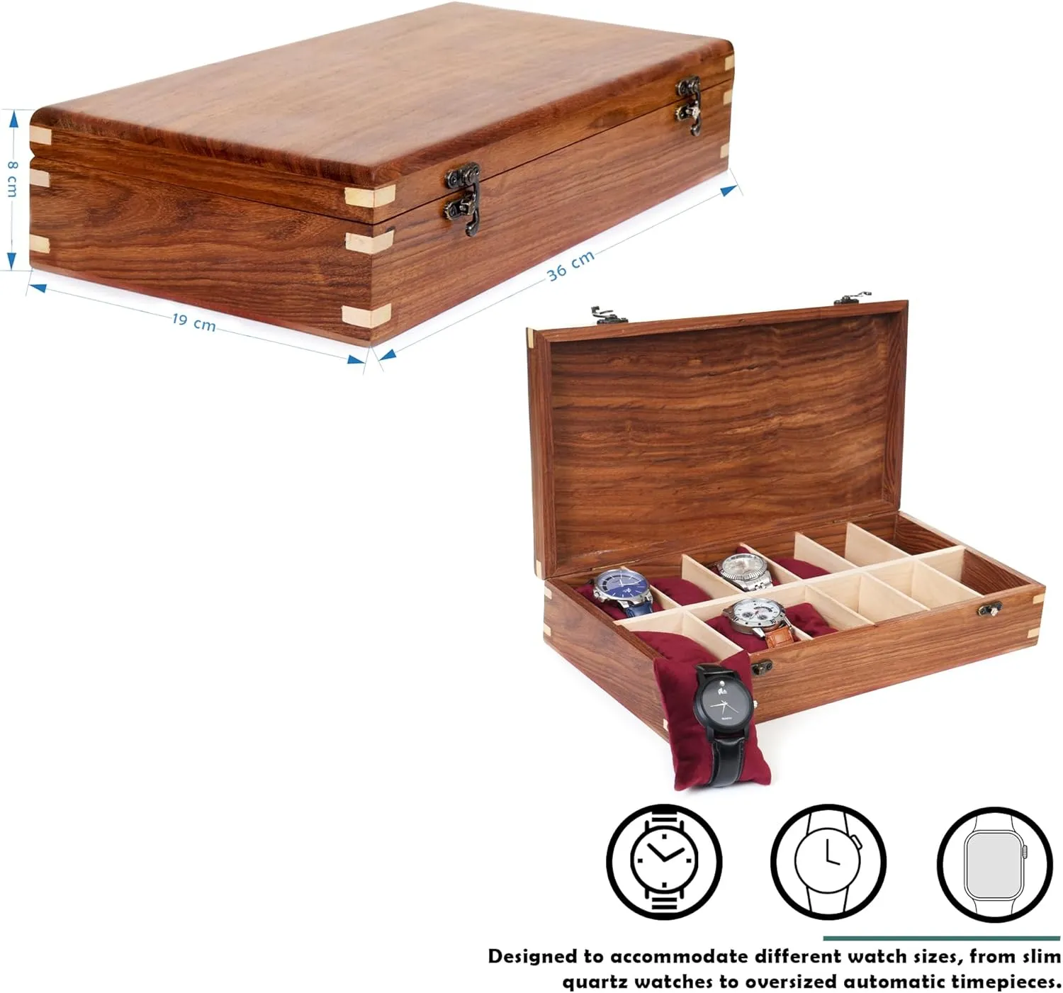 Gift for Watch Collectors (Wood Top, 12 Slots) Wooden Watch Box for Men & Women, Watch Organizer & Display Case, Premium Long-Lasting Watch Holder for Storage, rigorous plot capital Elegant 