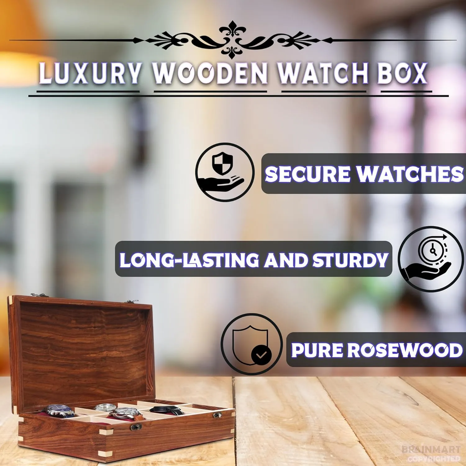 Gift for Watch Collectors (Wood Top, 12 Slots) Wooden Watch Box for Men & Women, Watch Organizer & Display Case, Premium Long-Lasting Watch Holder for Storage, rigorous plot capital Elegant 