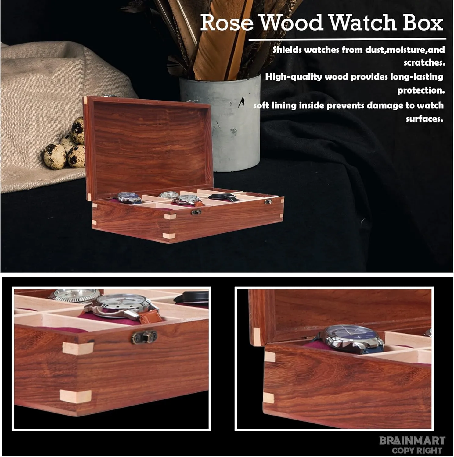 Gift for Watch Collectors (Wood Top, 12 Slots) Wooden Watch Box for Men & Women, Watch Organizer & Display Case, Premium Long-Lasting Watch Holder for Storage, rigorous plot capital Elegant 
