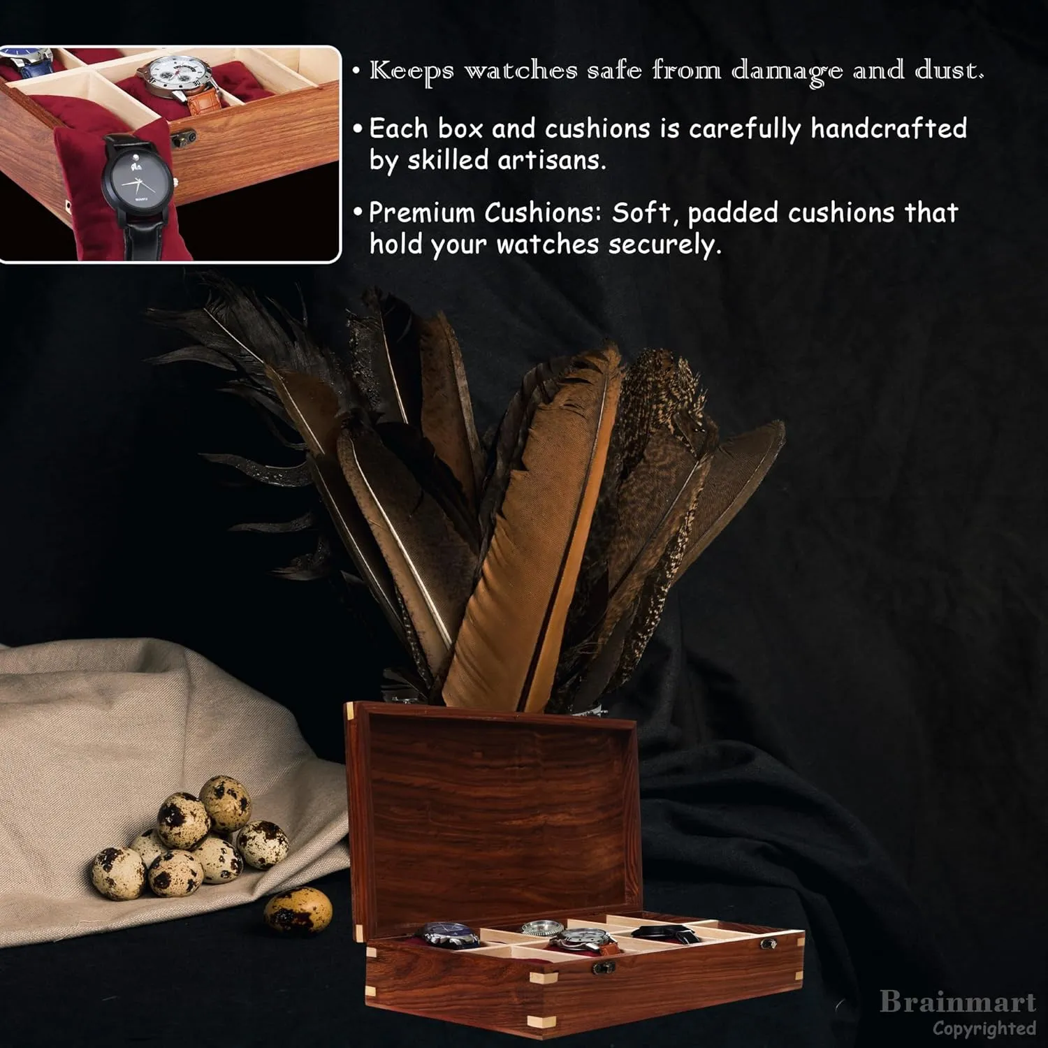 Gift for Watch Collectors (Wood Top, 12 Slots) Wooden Watch Box for Men & Women, Watch Organizer & Display Case, Premium Long-Lasting Watch Holder for Storage, rigorous plot capital Elegant 