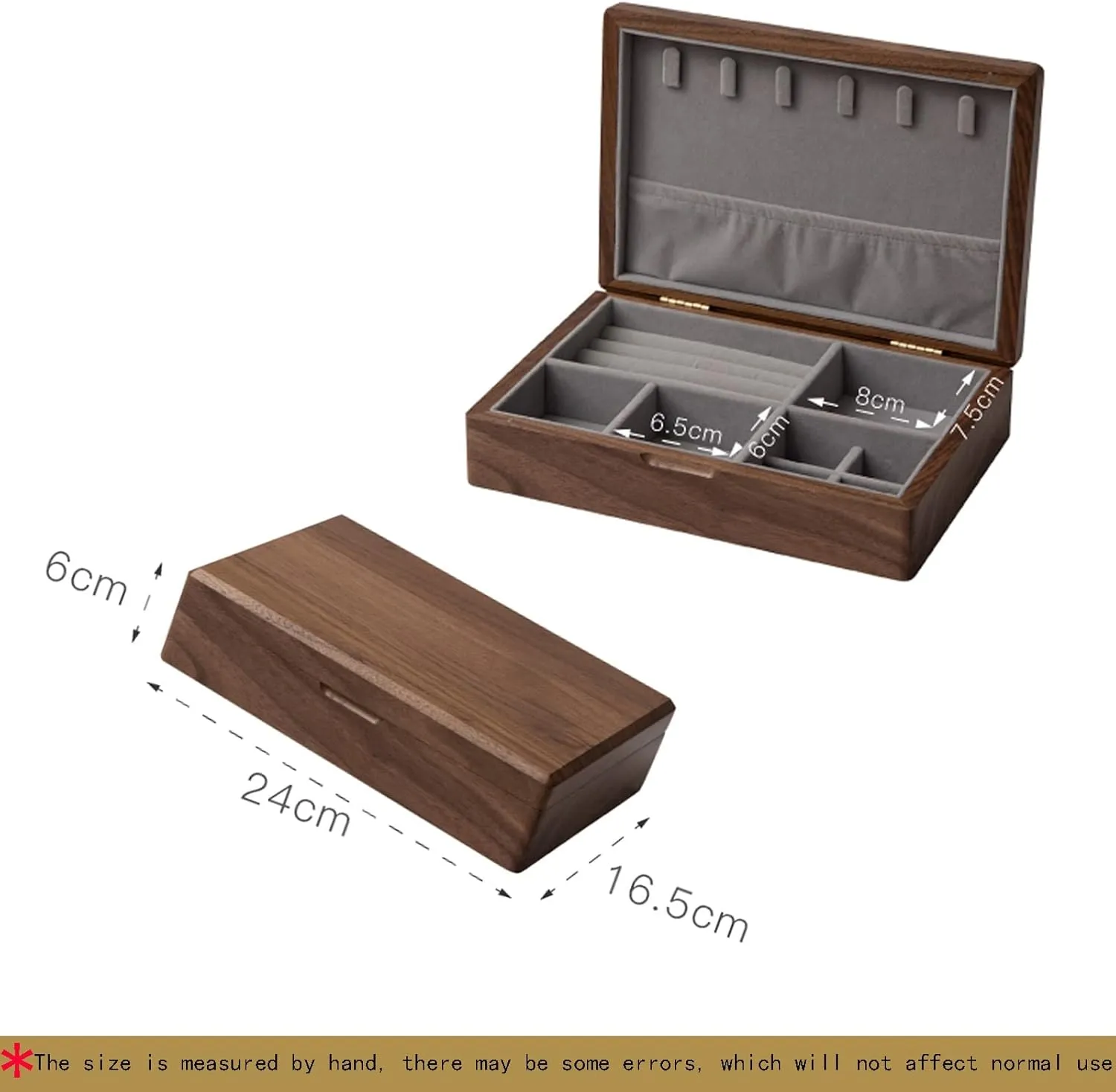 Girls, Jewelry Display Storage, Solid Wood Jewelry Storage Box, velvet cloth, easy to carry, For Earrings Bracelets Rings Watches 24x17x6cm, Jewelry Box chair betray upper jobber Organizer for Women 