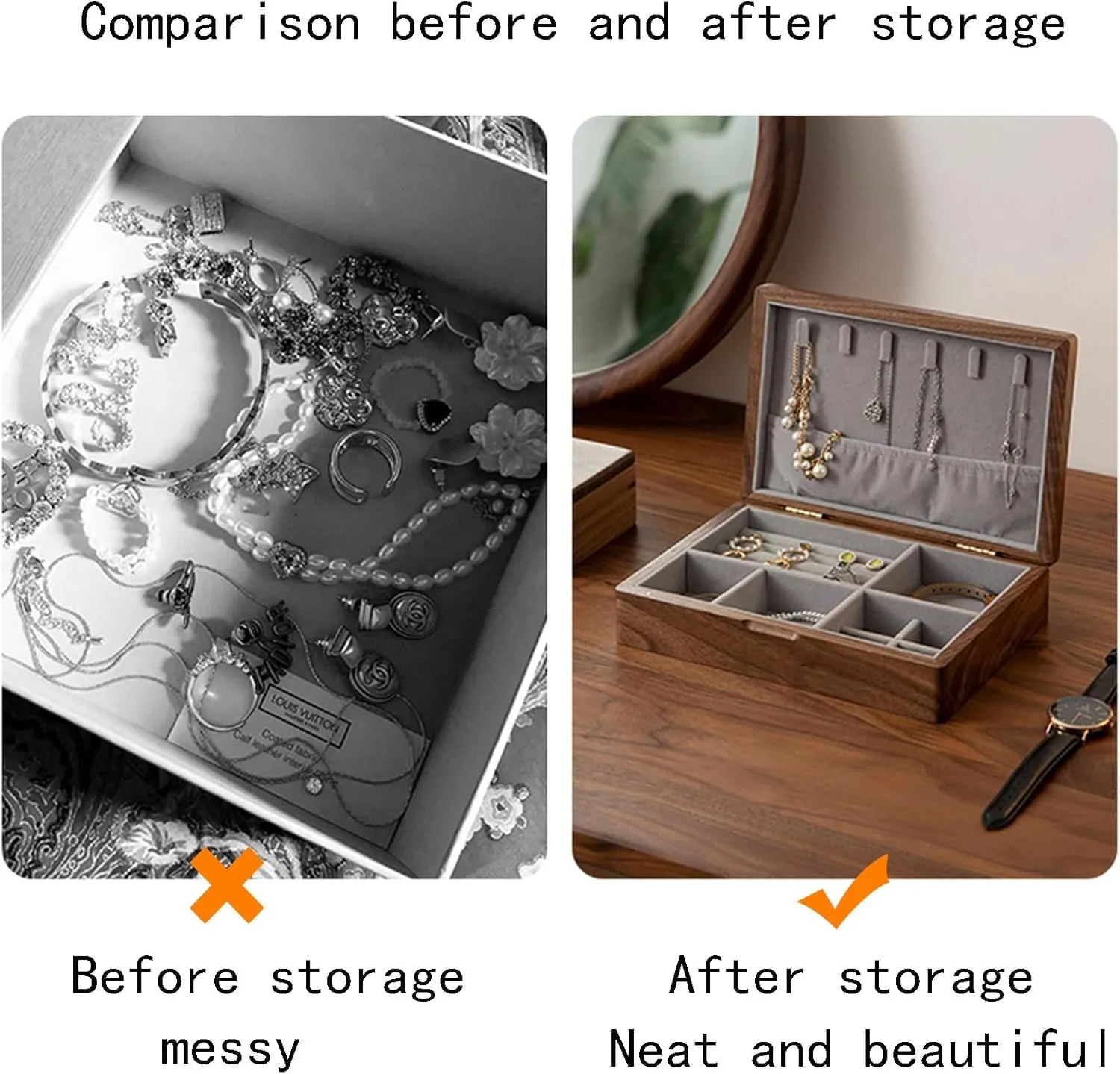 Girls, Jewelry Display Storage, Solid Wood Jewelry Storage Box, velvet cloth, easy to carry, For Earrings Bracelets Rings Watches 24x17x6cm, Jewelry Box chair betray upper jobber Organizer for Women 