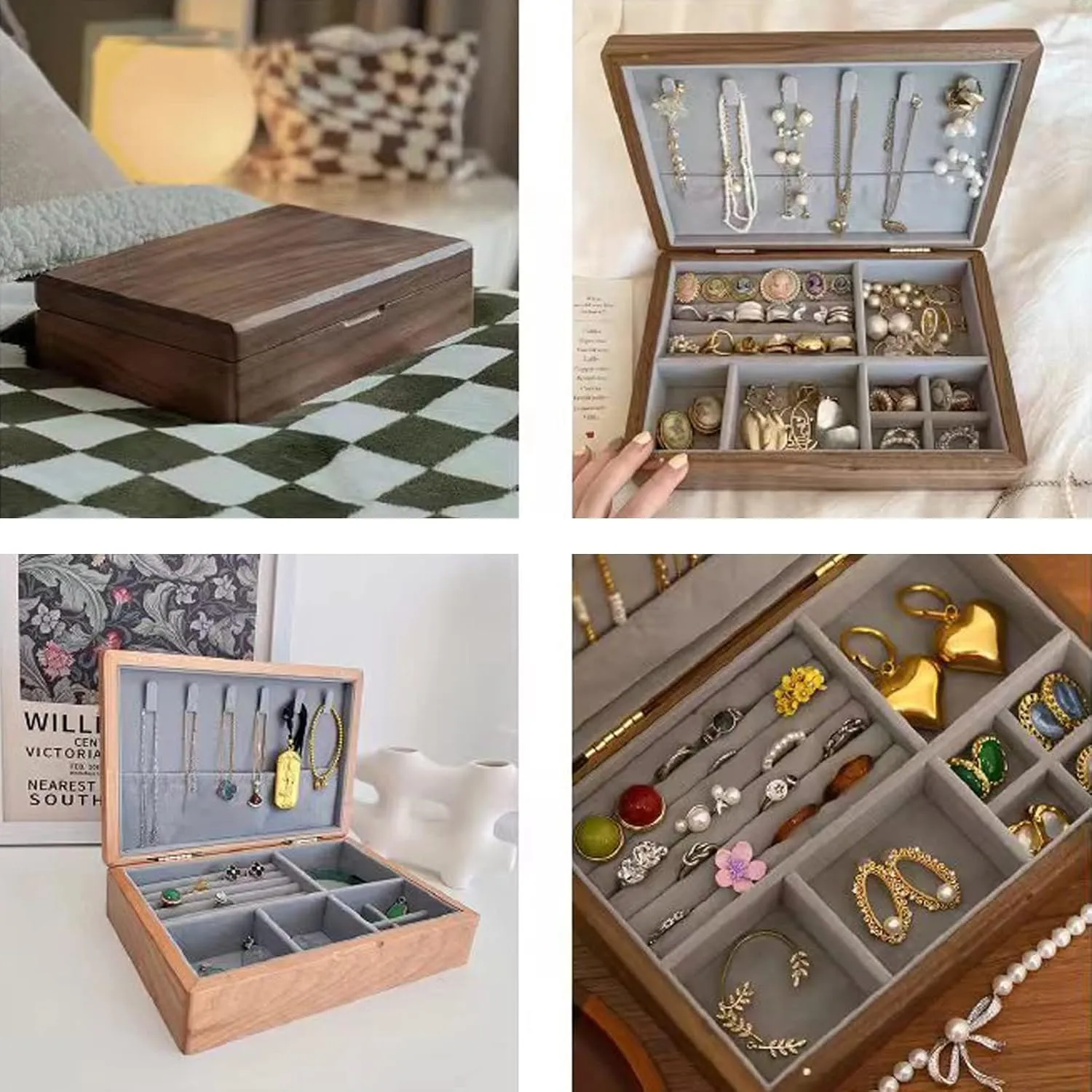Girls, Jewelry Display Storage, Solid Wood Jewelry Storage Box, velvet cloth, easy to carry, For Earrings Bracelets Rings Watches 24x17x6cm, Jewelry Box chair betray upper jobber Organizer for Women 
