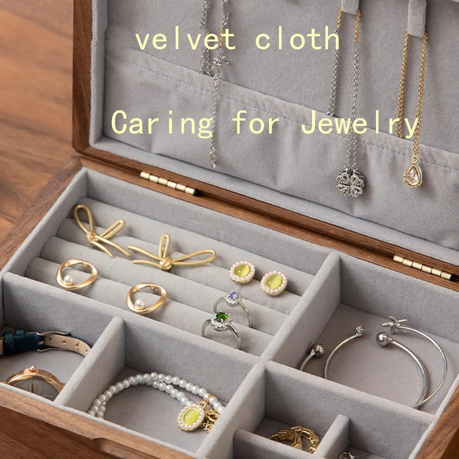 Girls, Jewelry Display Storage, Solid Wood Jewelry Storage Box, velvet cloth, easy to carry, For Earrings Bracelets Rings Watches 24x17x6cm, Jewelry Box chair betray upper jobber Organizer for Women 