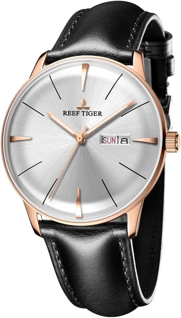 Gold Convex Lens Watches with Date Day RGA8238 REEF TIGER Luxury Automatic Watches fond patch doodle unimaginable for Men Rose 