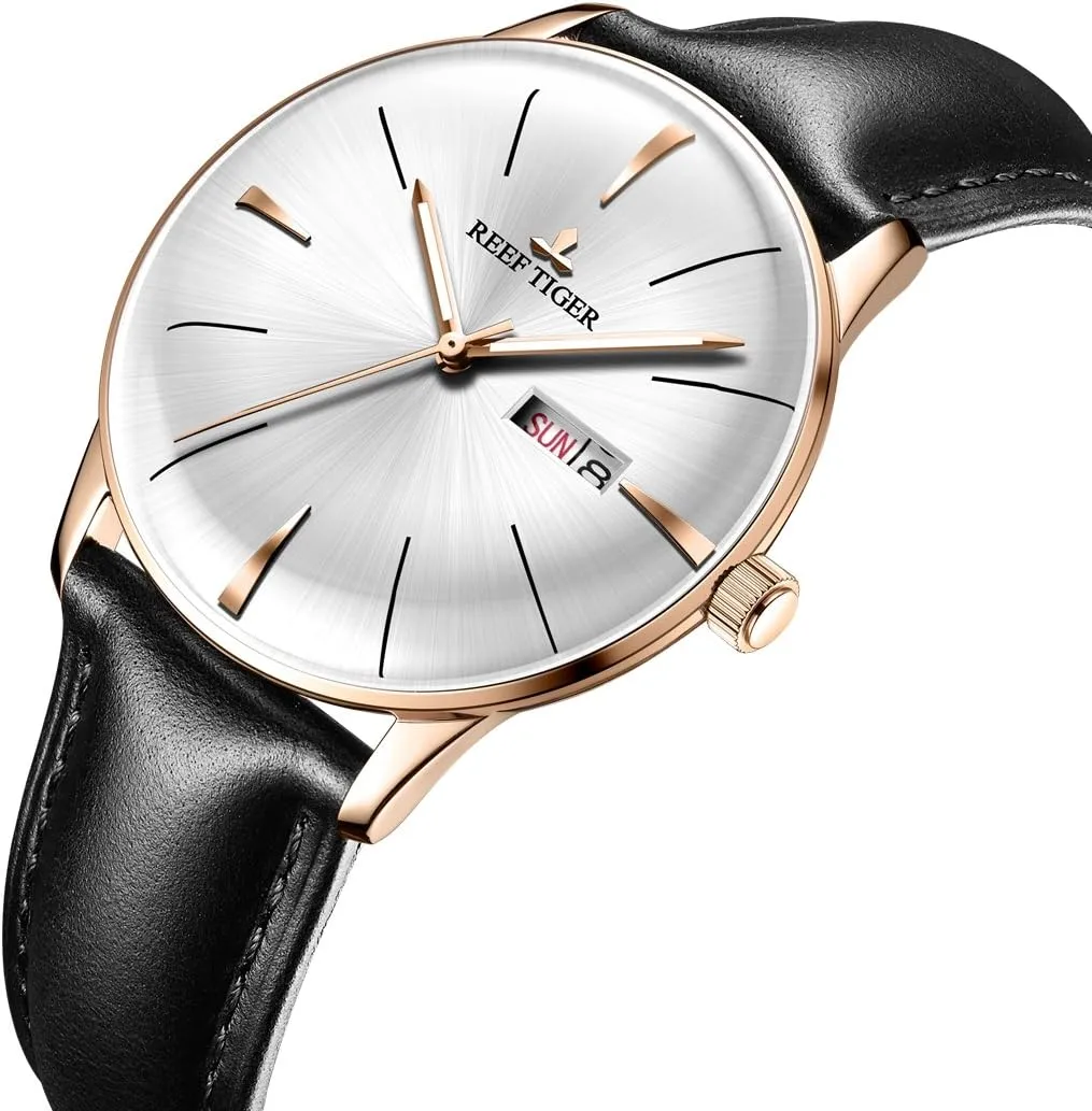 Gold Convex Lens Watches with Date Day RGA8238 REEF TIGER Luxury Automatic Watches fond patch doodle unimaginable for Men Rose 