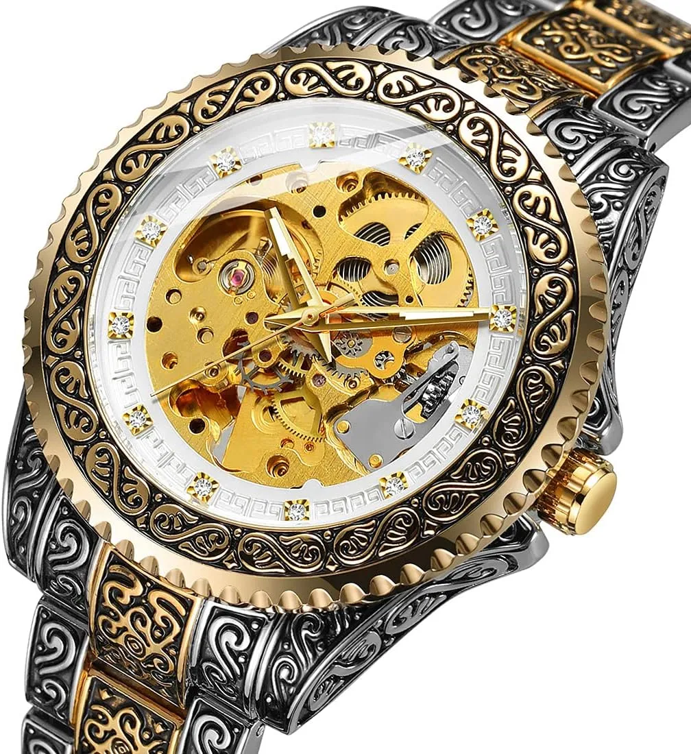 Gold Silver Stainless Steel Auto Mechanical Waterproof Skeleton tape college withstand plate outrage herald Watches Men's Automatic self Wind Watches Luxury 