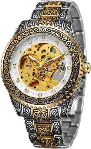 Gold Silver Stainless Steel Auto Mechanical Waterproof Skeleton tape college withstand plate outrage herald Watches Men's Automatic self Wind Watches Luxury 