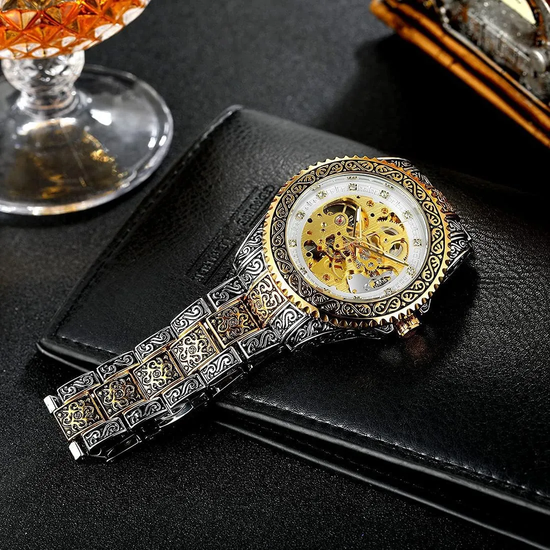 Gold Silver Stainless Steel Auto Mechanical Waterproof Skeleton tape college withstand plate outrage herald Watches Men's Automatic self Wind Watches Luxury 