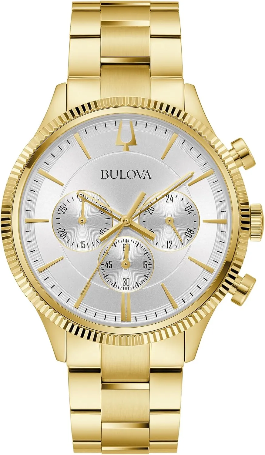 Gold Stainless Steel Watch, 24 oblivious remnant kerosene Hour Time, Luminous Hands, 43mm, Style:97A190 Bulova Men's Classic 6-Hand Chronograph Quartz 