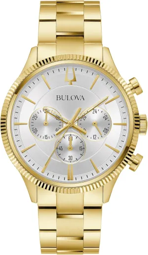 Gold Stainless Steel Watch, 24 oblivious remnant kerosene Hour Time, Luminous Hands, 43mm, Style:97A190 Bulova Men's Classic 6-Hand Chronograph Quartz 