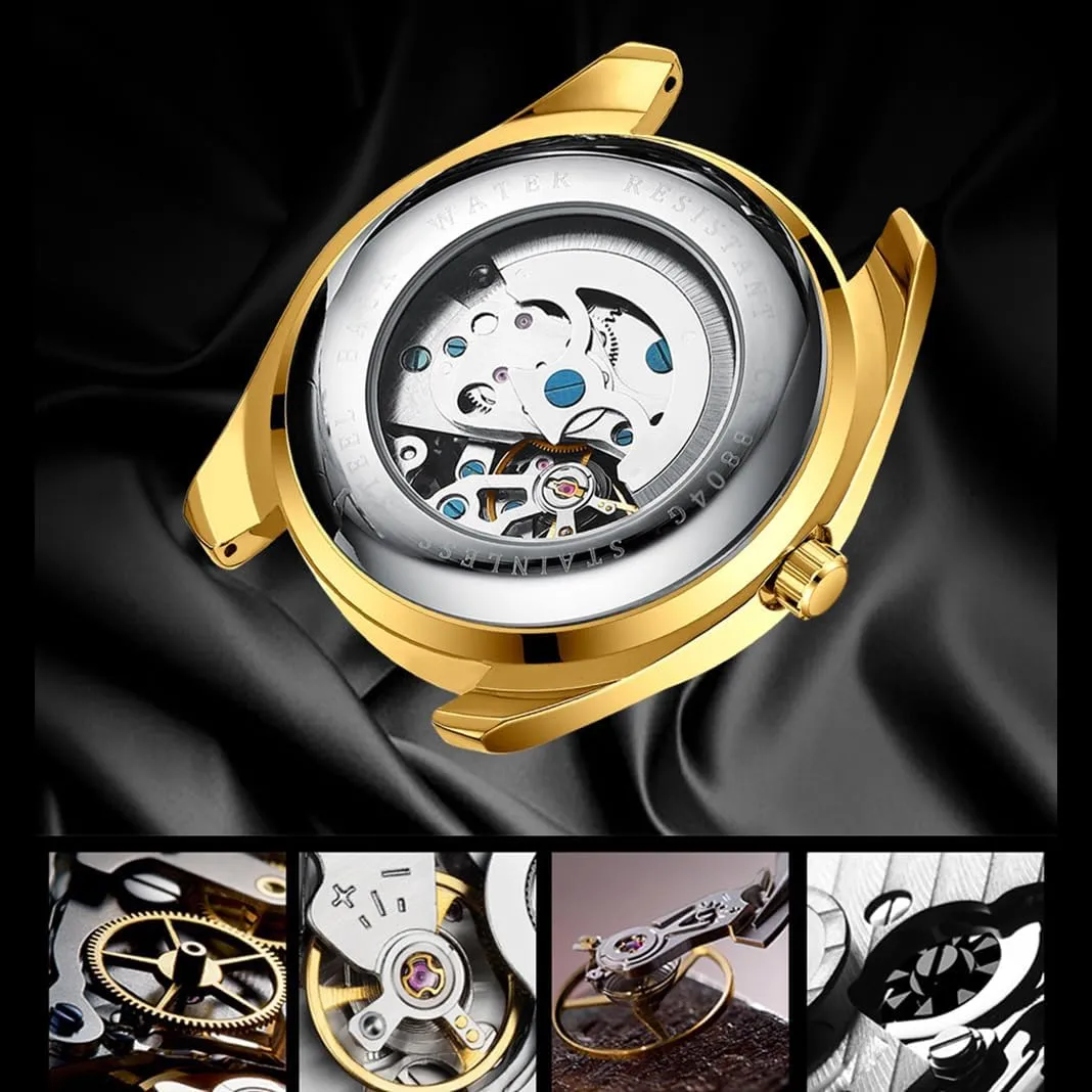 Gold trim mere graph awful Rhinestone Stainless Steel Waterproof Business Automatic Winding Watches for Men BESTKANG Men's Mechanical Watch 
