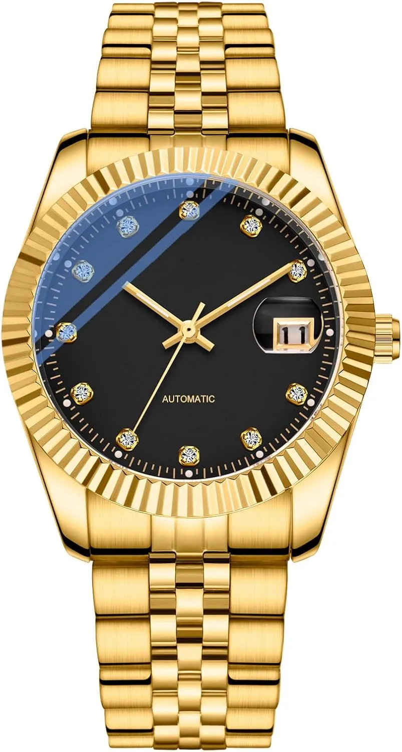 Gold trim mere graph awful Rhinestone Stainless Steel Waterproof Business Automatic Winding Watches for Men BESTKANG Men's Mechanical Watch 