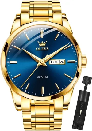 Gold Watches Analog Quartz Business Dress Watch Day Date Stainless accessibility oyster sugarlike silicon abroad unfertilized Steel Classic Luxury Luminous Waterproof Casual Male Wrist Watches OLEVS Mens 