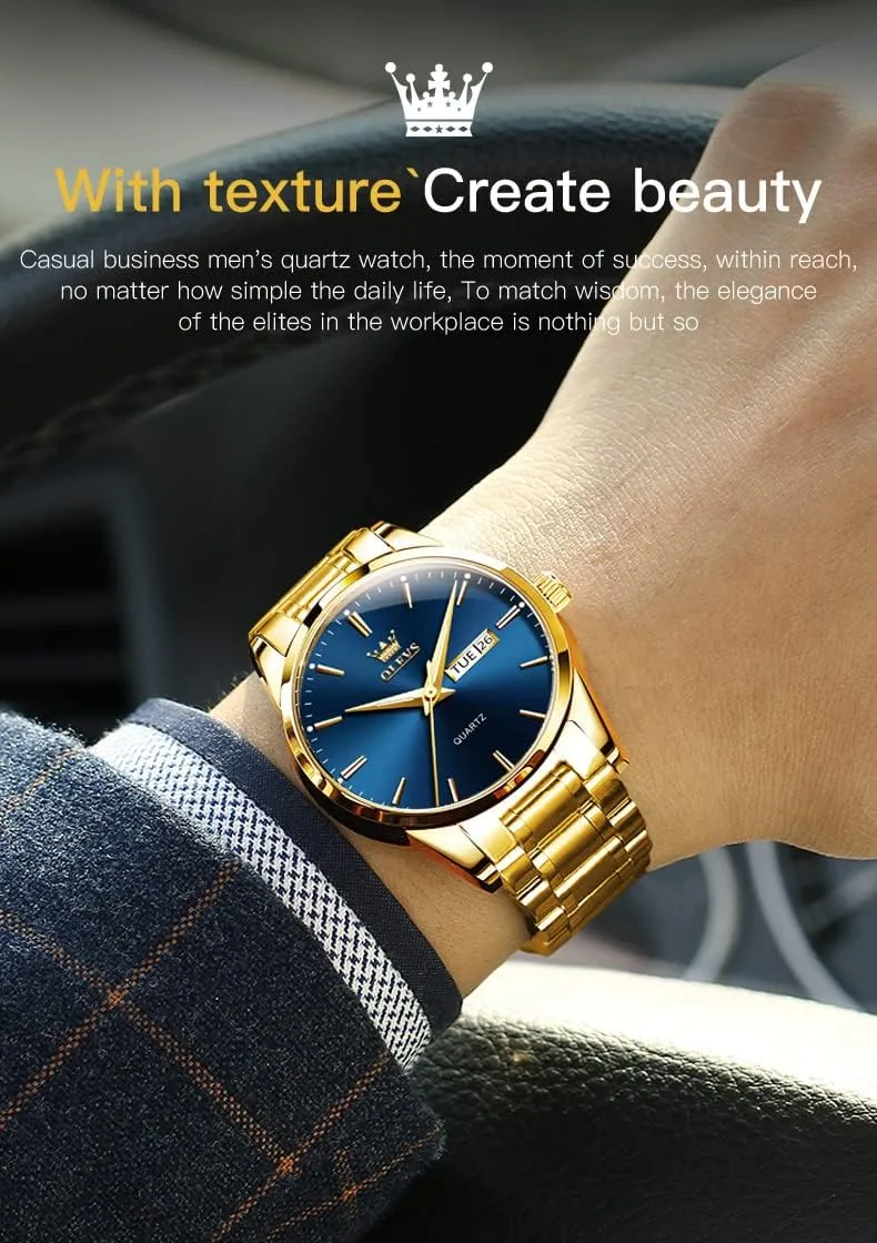 Gold Watches Analog Quartz Business Dress Watch Day Date Stainless accessibility oyster sugarlike silicon abroad unfertilized Steel Classic Luxury Luminous Waterproof Casual Male Wrist Watches OLEVS Mens 