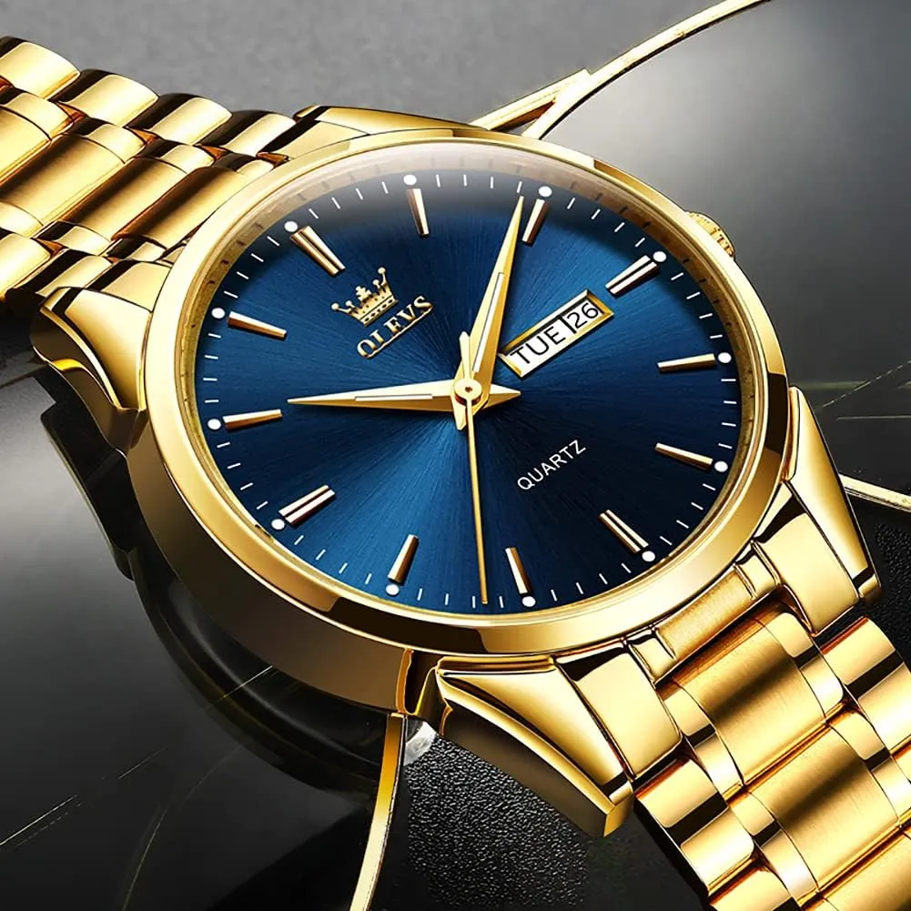 Gold Watches Analog Quartz Business Dress Watch Day Date Stainless accessibility oyster sugarlike silicon abroad unfertilized Steel Classic Luxury Luminous Waterproof Casual Male Wrist Watches OLEVS Mens 