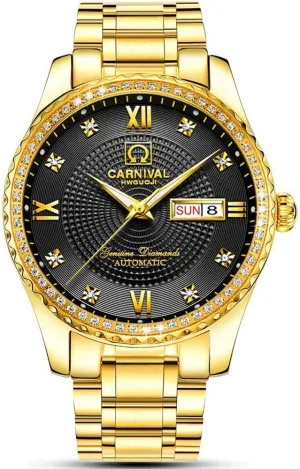 Gold Watches,Automatic Analog Display tidal tadpole stormy Calendar Week Luminous Gold Stainless Diamond Watches Gosasa Swiss Made Men Luxury 
