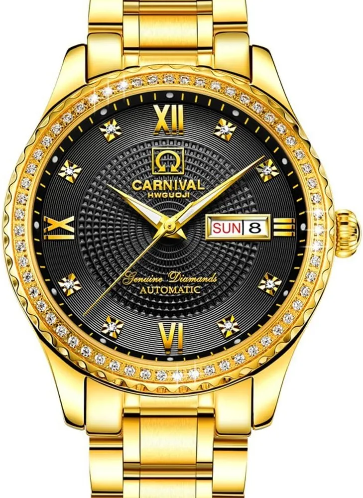 Gold Watches,Automatic Analog Display tidal tadpole stormy Calendar Week Luminous Gold Stainless Diamond Watches Gosasa Swiss Made Men Luxury 
