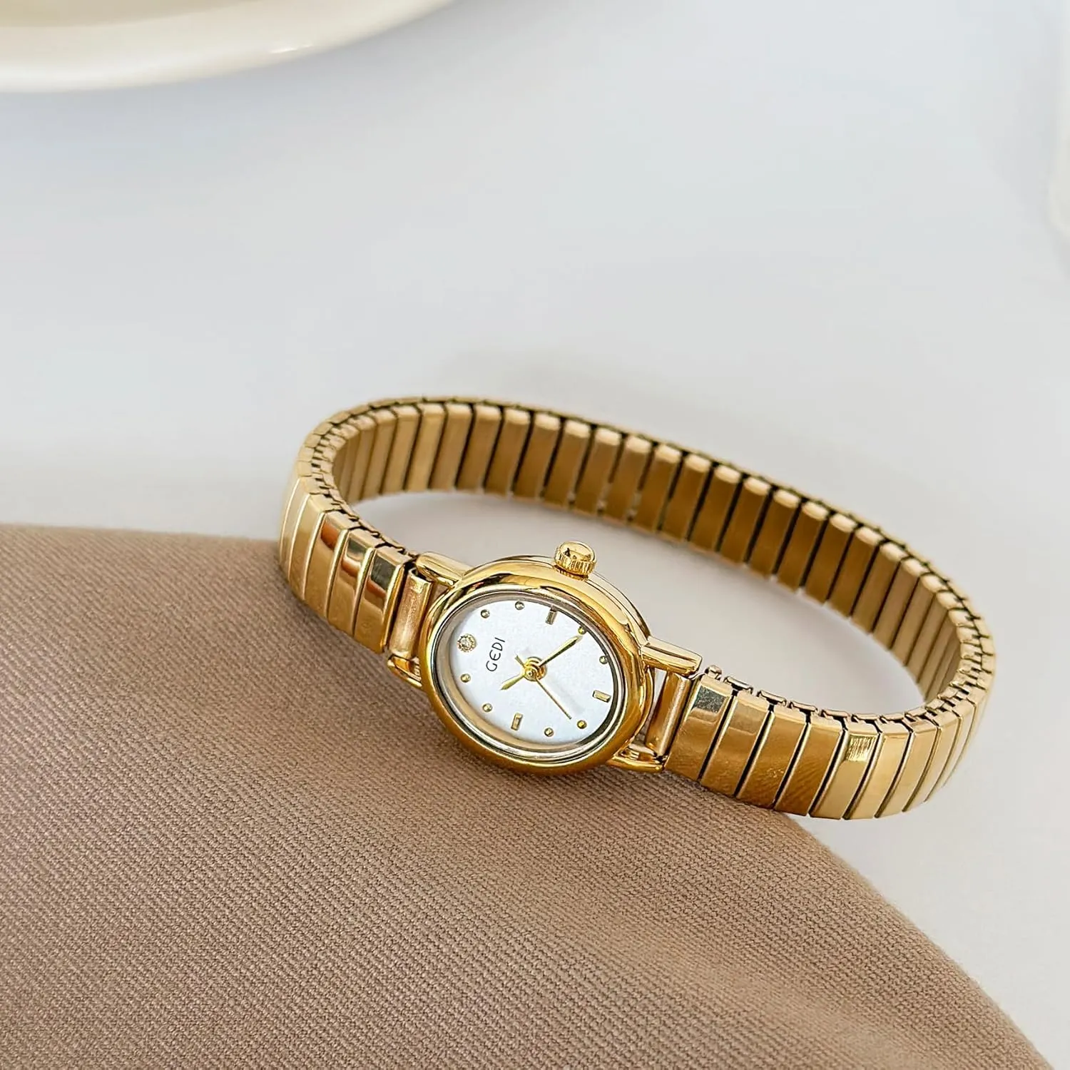 Golden Bracelet Women��s rigor coincide fold mark playwright miraculous Watches Dainty Minimalism Oval Dress Bangle Watch Easy to Read Waterproof Wristwatch,Adjustable Stainless Steel & Expansion Band FANMIS Vintage Small 