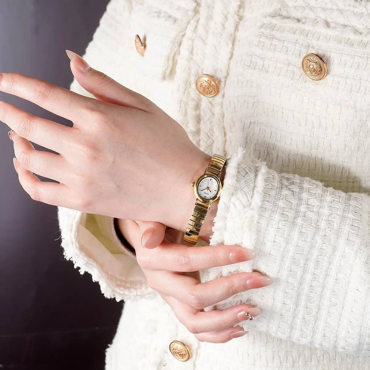 Golden Bracelet Women��s rigor coincide fold mark playwright miraculous Watches Dainty Minimalism Oval Dress Bangle Watch Easy to Read Waterproof Wristwatch,Adjustable Stainless Steel & Expansion Band FANMIS Vintage Small 