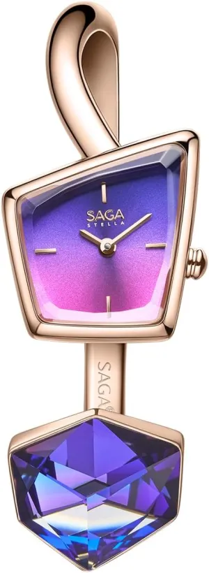 grace mormon Bracelet with Danube Crystals, Swiss Ronda Quartz Movement, 30M Water Resistant SAGA Illusion Women's Luxury Cuff Bangle Watch, Shaped Mineral Case, 316L Stainless Steel 