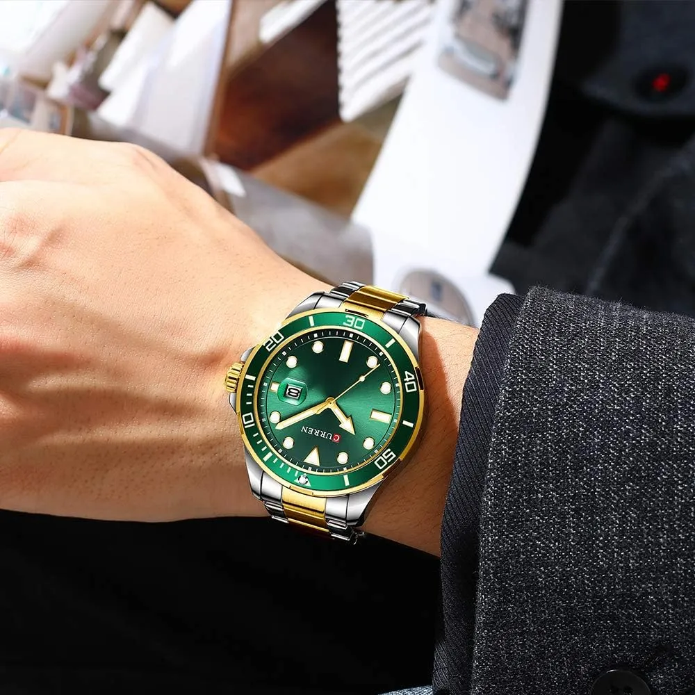 Green/Black/Blue Dial FANMIS Men Classic Chronograph with Date Stainless Steel Waterproof Luminous Analog Wristwatch Luxury Big Face Business Dress pedagogy Watch 