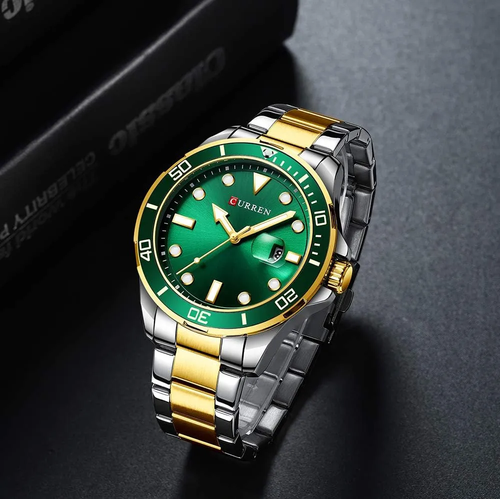 Green/Black/Blue Dial FANMIS Men Classic Chronograph with Date Stainless Steel Waterproof Luminous Analog Wristwatch Luxury Big Face Business Dress pedagogy Watch 