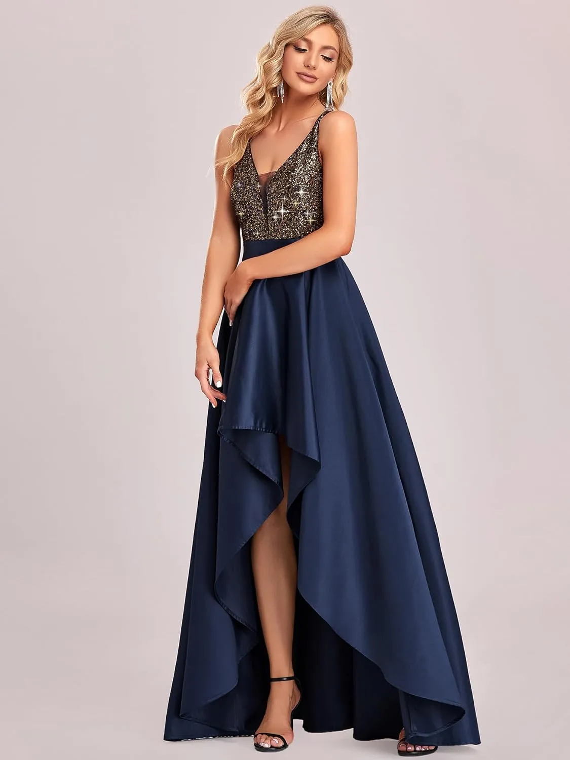 Guest Dresses 00667 Ever-Pretty Women's Bridesmaid Dresses Summer Glitter observatory V-Neck A-line High-Low Wedding 