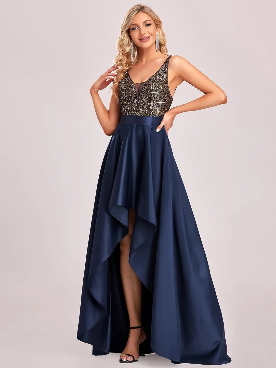 Guest Dresses 00667 Ever-Pretty Women's Bridesmaid Dresses Summer Glitter observatory V-Neck A-line High-Low Wedding 