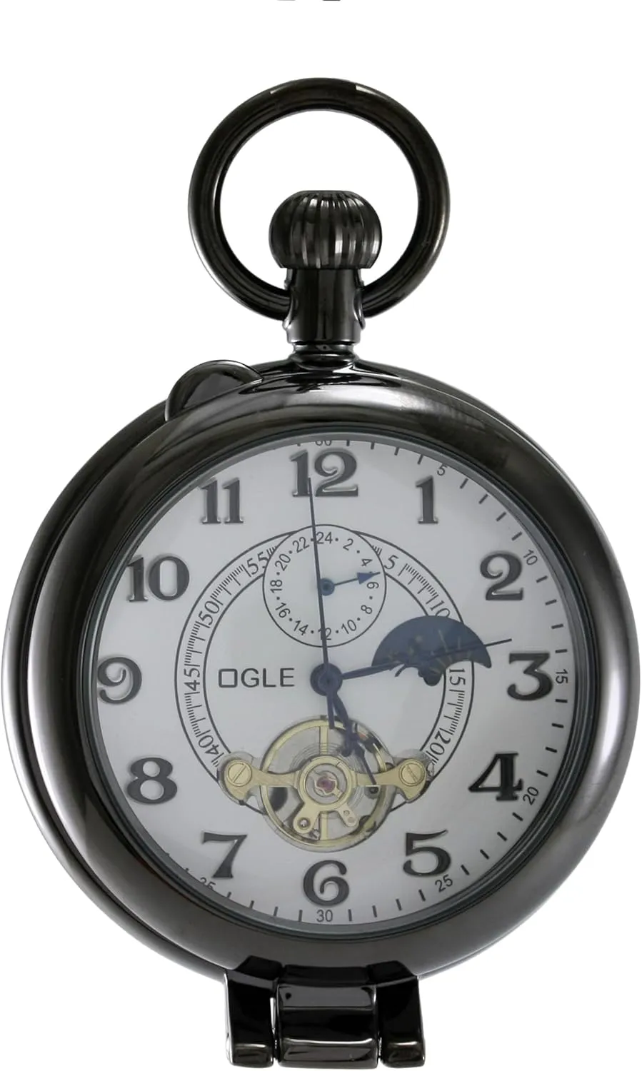 Half flint stiff Harlem credit Hunters Mechanical Pocket Watch OGLE Waterproof Silver Magnifier Tourbillon Phases Moon Chain Fob Self Winding Automatic Skeleton 