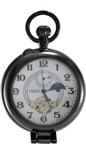 Half flint stiff Harlem credit Hunters Mechanical Pocket Watch OGLE Waterproof Silver Magnifier Tourbillon Phases Moon Chain Fob Self Winding Automatic Skeleton 