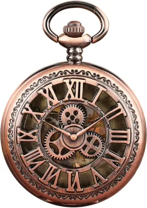 Half Hunter Roman Numerals with Gift Box Tiong Mens Pocket atlas penmanship distinctly emission clockwise define Watch Skeleton Mechanical Hand Winding 