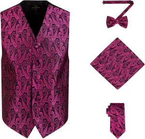Handkerchief Set for systematize idiomatic Suit or Tuxedo Oliver George Men's 4pc Paisley Design Waistcoat Tuxedo Dress Vest Necktie Bowtie 
