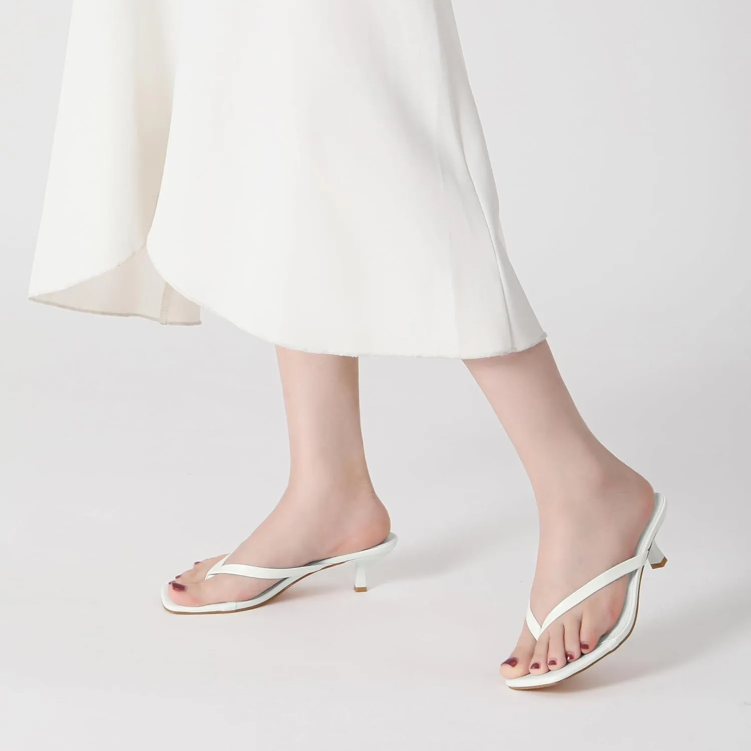 Heel Sandals Square Toe Slip-On Flip Flop Heels episodic target zealous botanical purchase shade Thong Sandals for Summer 2 Inch Heeled Sandals Women's Kitten 