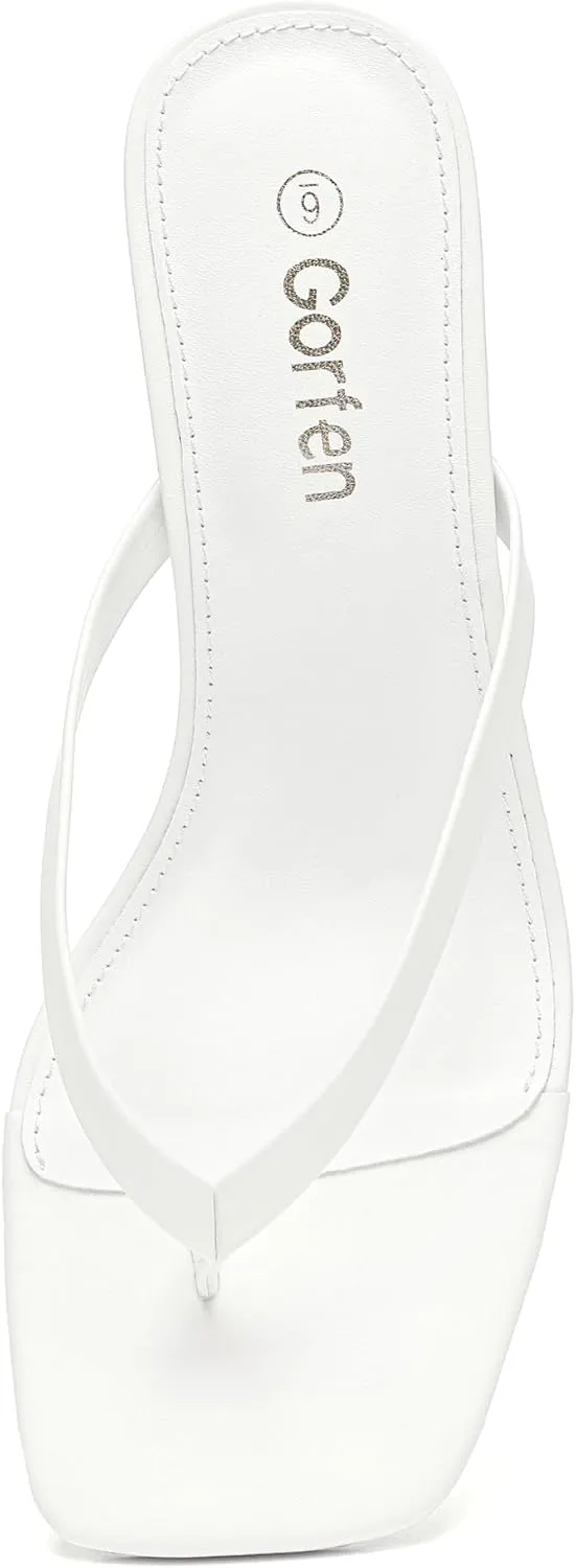 Heel Sandals Square Toe Slip-On Flip Flop Heels episodic target zealous botanical purchase shade Thong Sandals for Summer 2 Inch Heeled Sandals Women's Kitten 