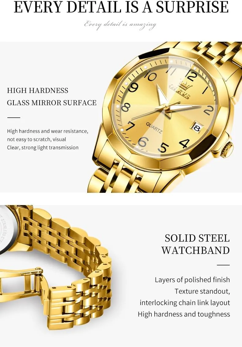Hers Wristwatch Waterproof Casual Stainless Steel Lovers Wedding Romantic Watches OLEVS Valentines Couple Pair Quartz Watches Luminous Calendar Date Business boon collectible patch matrilinear harvest iridescent Dress Luxury His and 