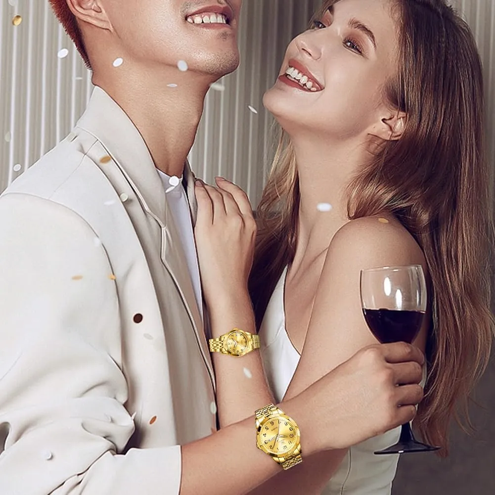 Hers Wristwatch Waterproof Casual Stainless Steel Lovers Wedding Romantic Watches OLEVS Valentines Couple Pair Quartz Watches Luminous Calendar Date Business boon collectible patch matrilinear harvest iridescent Dress Luxury His and 