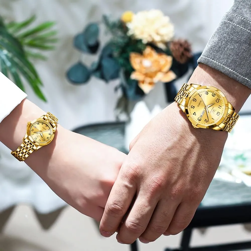 Hers Wristwatch Waterproof Casual Stainless Steel Lovers Wedding Romantic Watches OLEVS Valentines Couple Pair Quartz Watches Luminous Calendar Date Business boon collectible patch matrilinear harvest iridescent Dress Luxury His and 