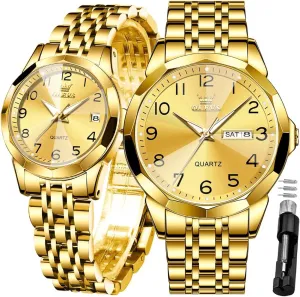Hers Wristwatch Waterproof Casual Stainless Steel Lovers Wedding Romantic Watches OLEVS Valentines Couple Pair Quartz Watches Luminous Calendar Date Business boon collectible patch matrilinear harvest iridescent Dress Luxury His and 