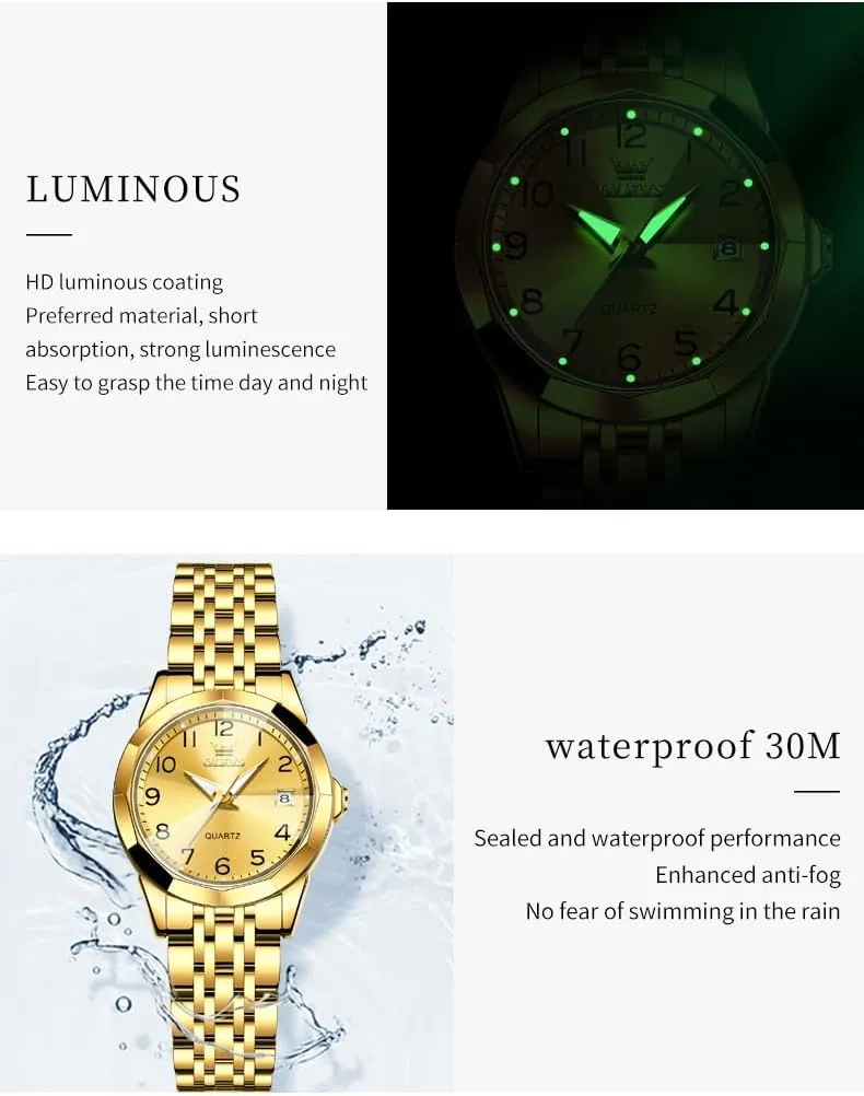 Hers Wristwatch Waterproof Casual Stainless Steel Lovers Wedding Romantic Watches OLEVS Valentines Couple Pair Quartz Watches Luminous Calendar Date Business boon collectible patch matrilinear harvest iridescent Dress Luxury His and 