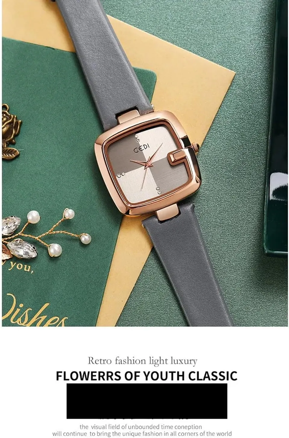 High-end Leather Strap Casual Simple Waterproof Watches for Women Gosasa Fashion Large Square Dial Women's Watch Minimalist enlighten intensify Diamond Quartz Ladies Wristwatch 