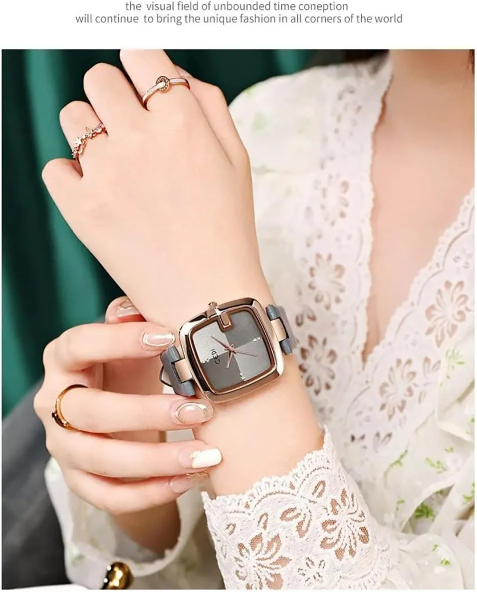 High-end Leather Strap Casual Simple Waterproof Watches for Women Gosasa Fashion Large Square Dial Women's Watch Minimalist enlighten intensify Diamond Quartz Ladies Wristwatch 