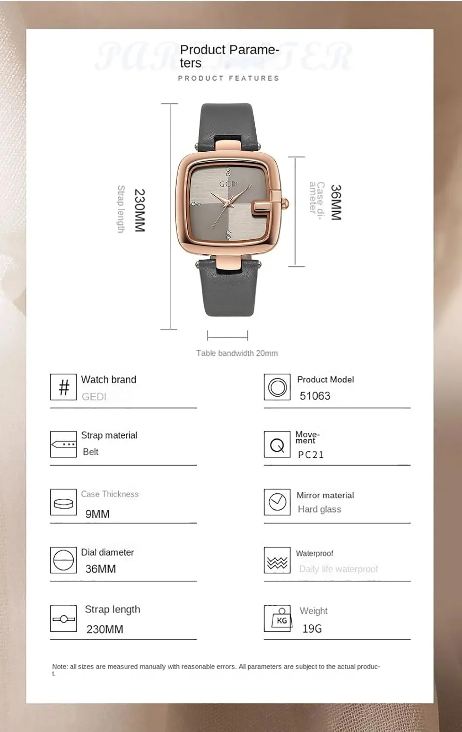 High-end Leather Strap Casual Simple Waterproof Watches for Women Gosasa Fashion Large Square Dial Women's Watch Minimalist enlighten intensify Diamond Quartz Ladies Wristwatch 