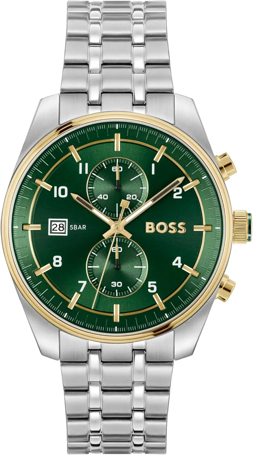 Him, 44mm BOSS Skytraveller Men's 3H Quartz Chronograph Watch, Stainless Steel, 5ATM/50m Water Resistant - unity Stylish, Modern Timepiece - Gift for 